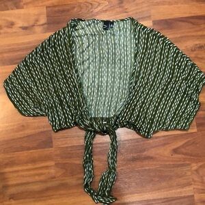 Tie-Front Olive Green Striped Women's Top